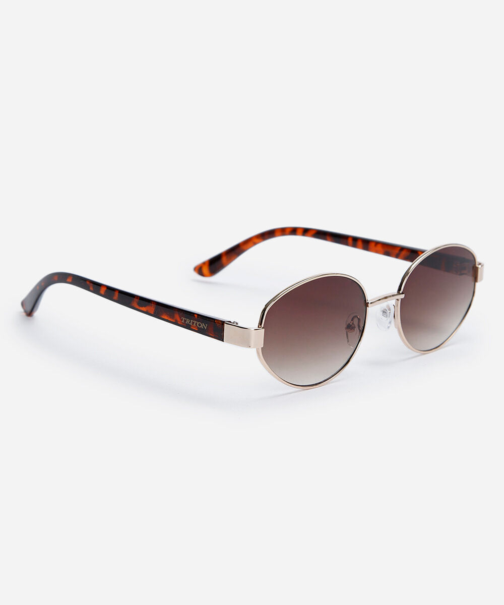 óculos de sol unissex oval de metal triton dourado