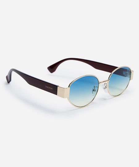 óculos de sol feminino oval de metal triton dourado UNICO óculos de sol feminino oval de metal triton dourado UNICO