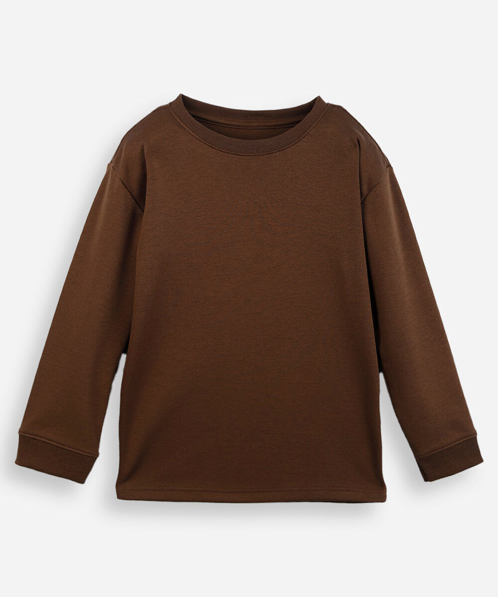 camiseta infantil de algodão peruano manga longa marrom