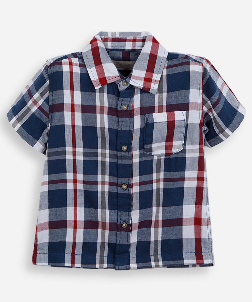 camisa infantil manga curta xadrez vinho
