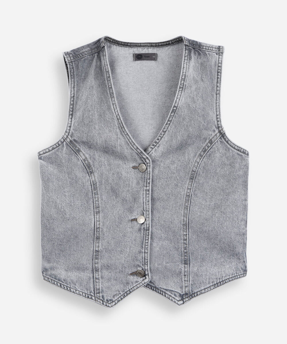 colete juvenil classic jeans cinza