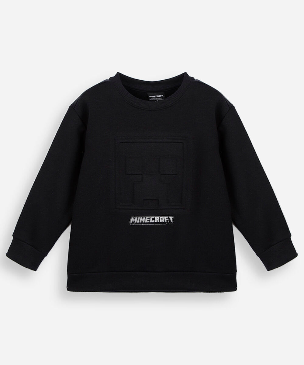 blusa infantil de moletom minecraft preta