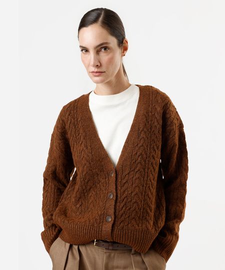cardigan feminino de tricot com lã texturizado marrom PP