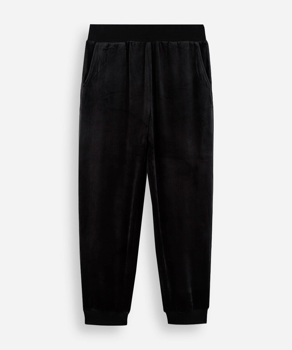 calça juvenil jogger esportiva em plush preta