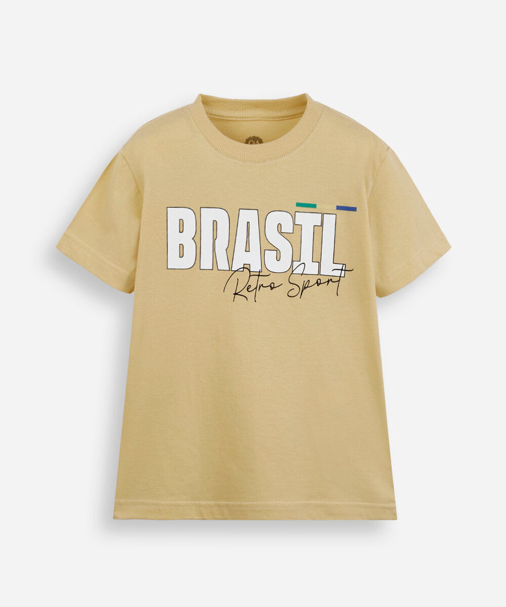 camiseta infantil de algodão manga curta brasil amarela