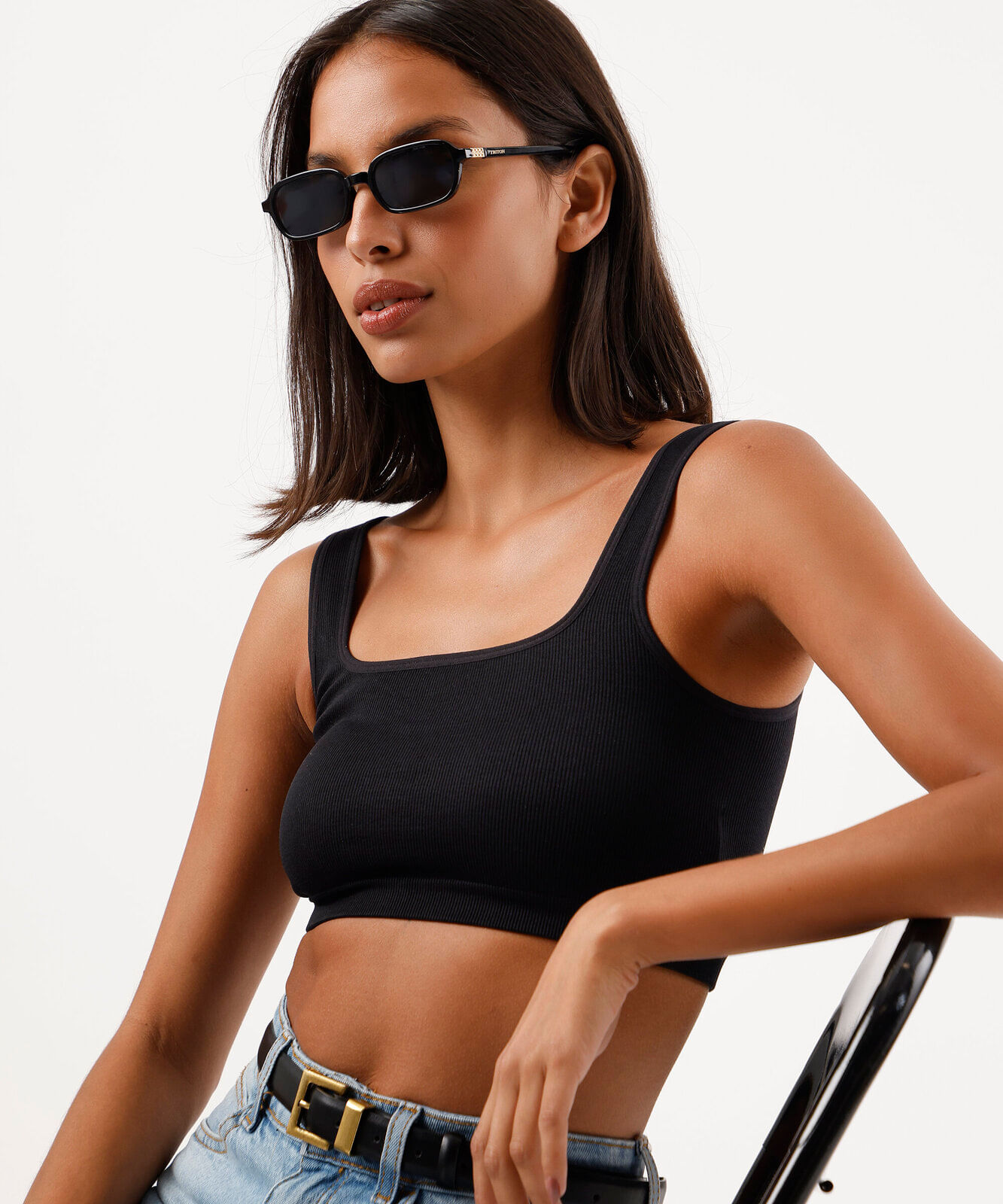 top cropped feminino de poliamida canelado preto