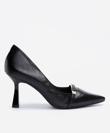 scarpin bico fino com fivela oneself preto 36