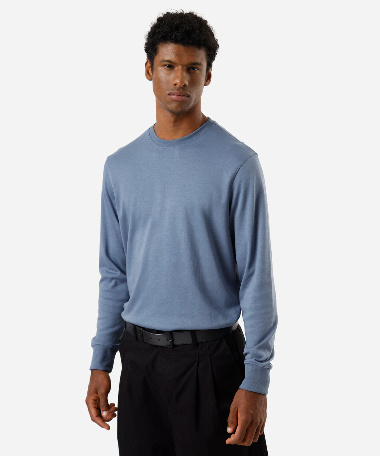 camiseta masculina de algodão peruano básica gola redonda azul
