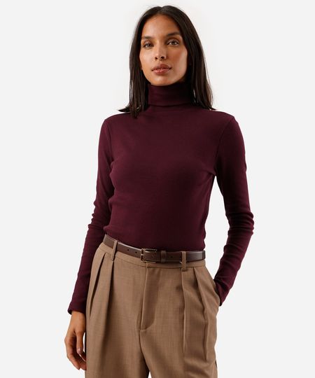 blusa feminina de algodão cropped gola alta vinho P