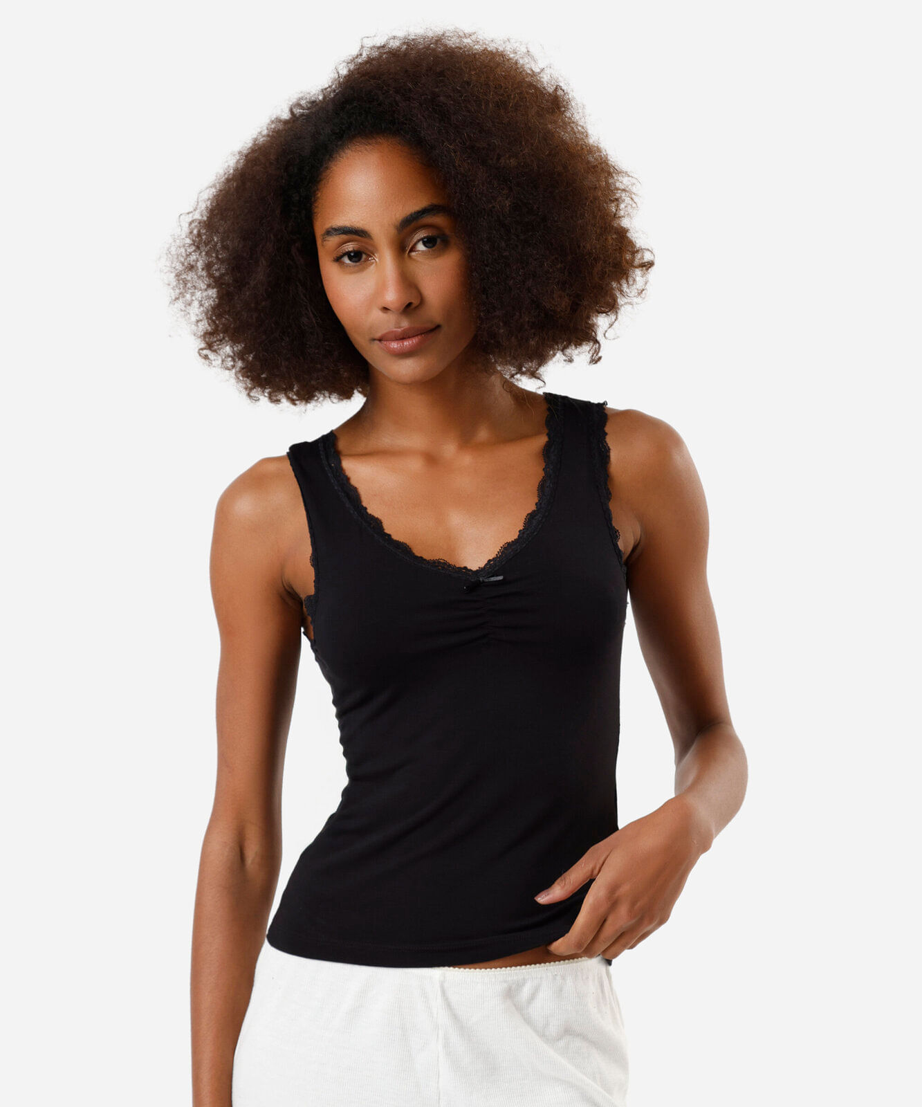 regata de pijama avulsa feminina de viscose com renda preto