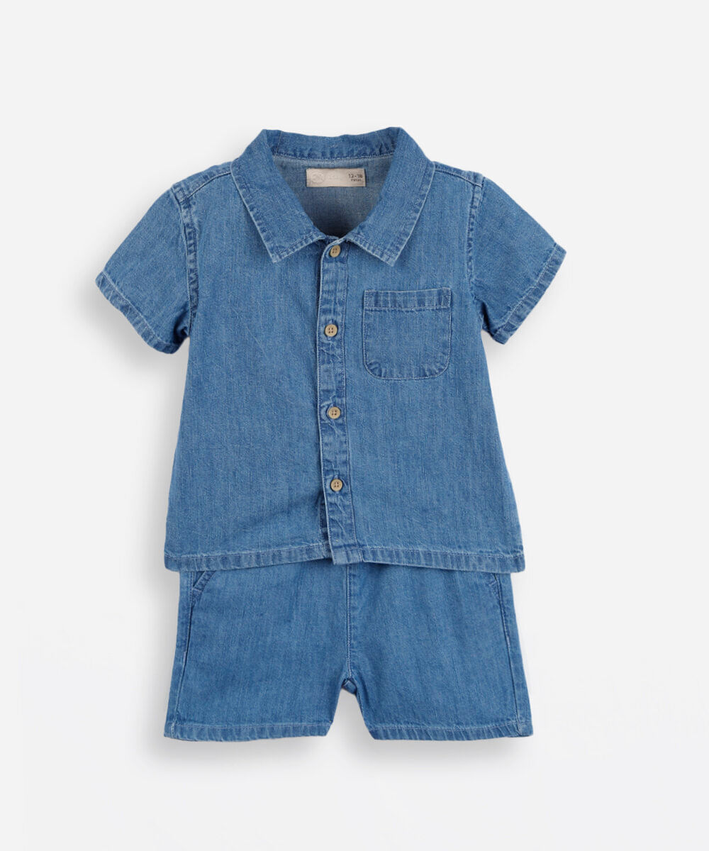 conjunto infantil curto jeans azul