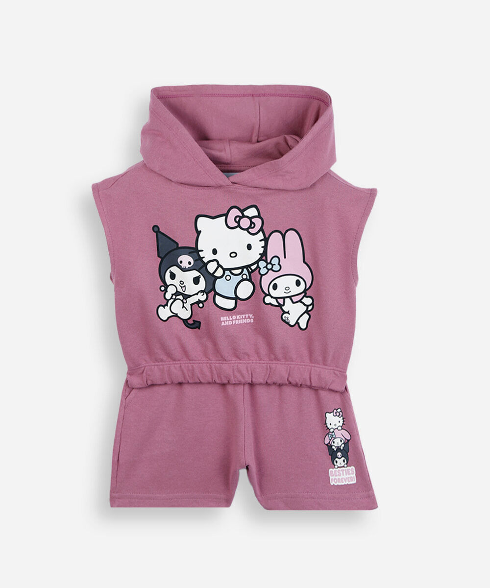 conjunto infantil curto hello kitty com capuz rosa