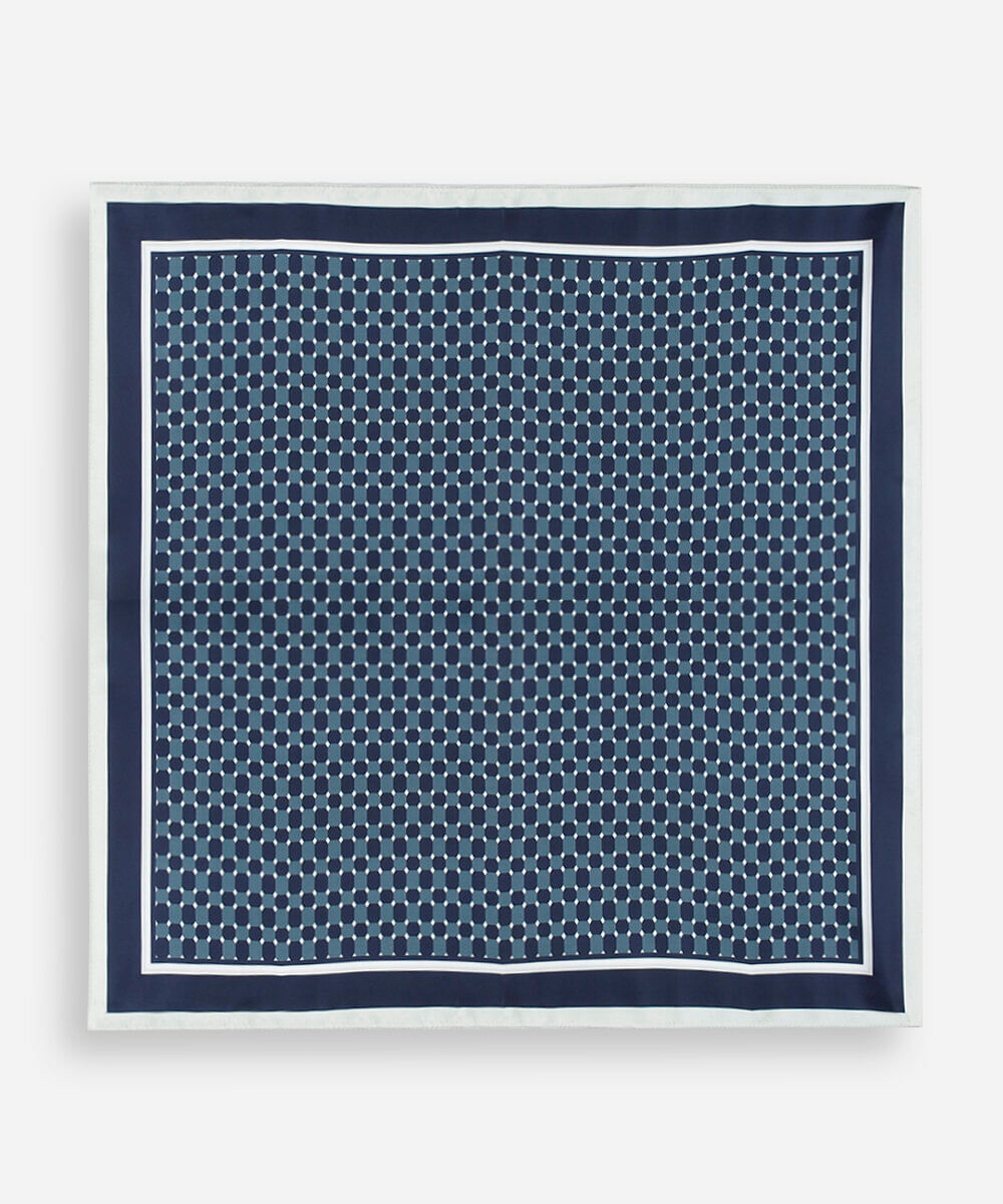 lenço quadrado estampado azul