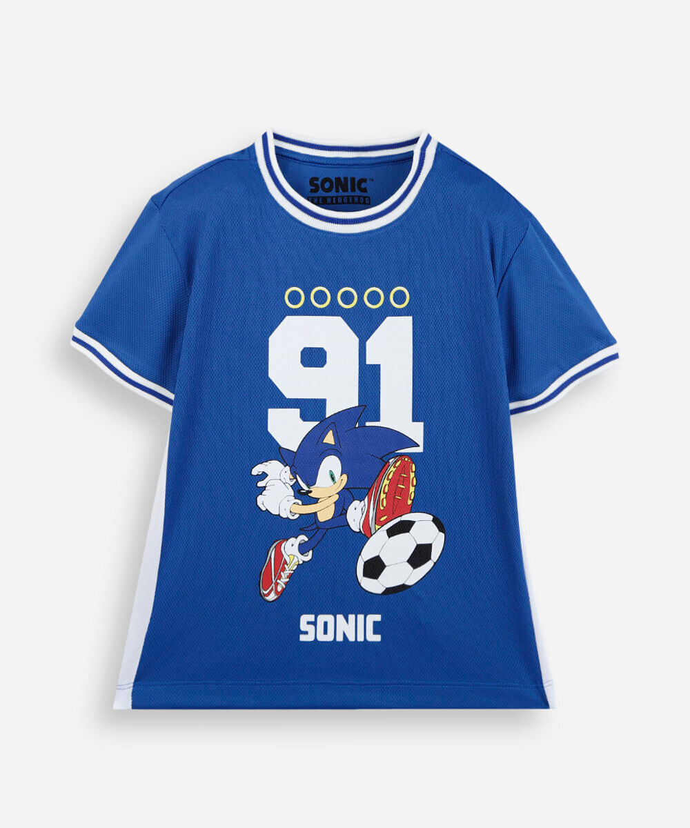 camiseta esportiva infantil manga curta sonic azul