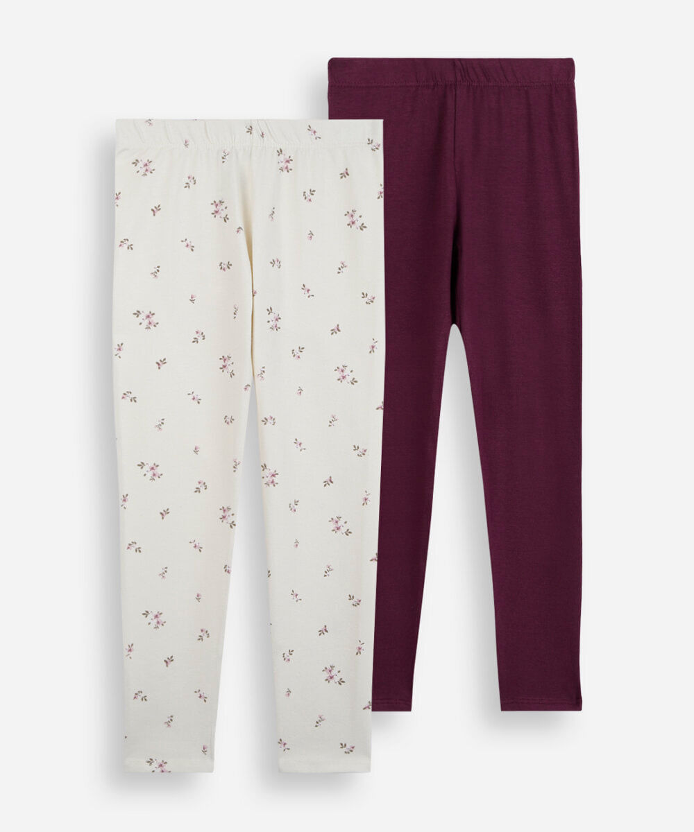 kit de 2 leggings infantis em malha de algodão colorido