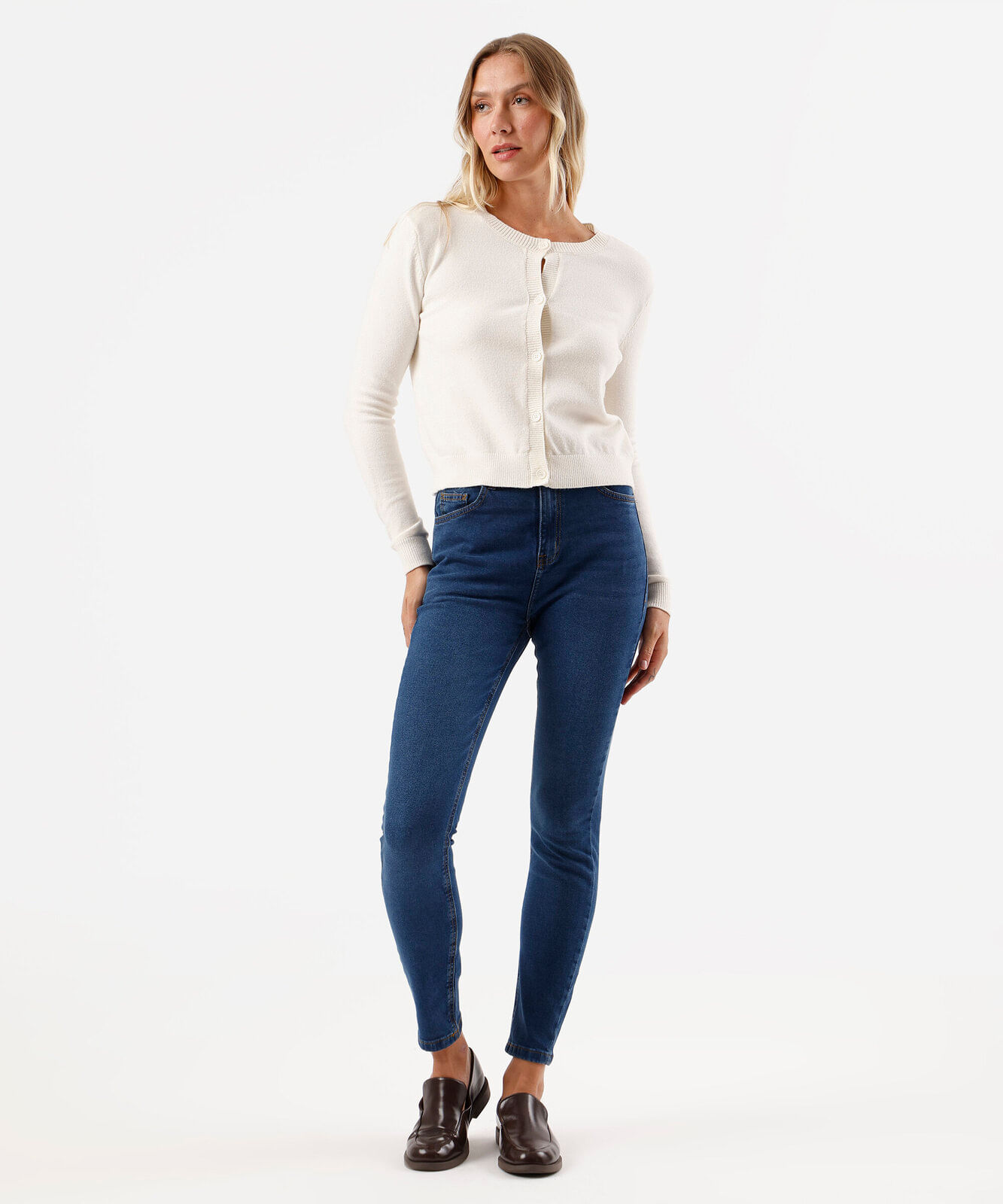 calça skinny feminina jeans cintura alta azul