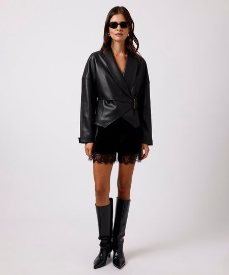 short feminino de veludo com renda mindset preto M