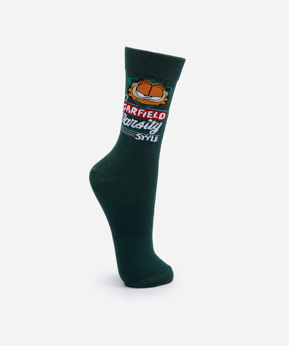 meia masculina cano longo garfield verde