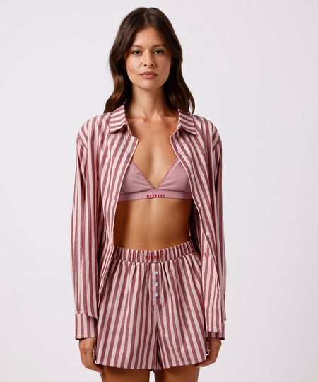 short boxer de pijama avulso feminino em algodão listrado mindset vinho G