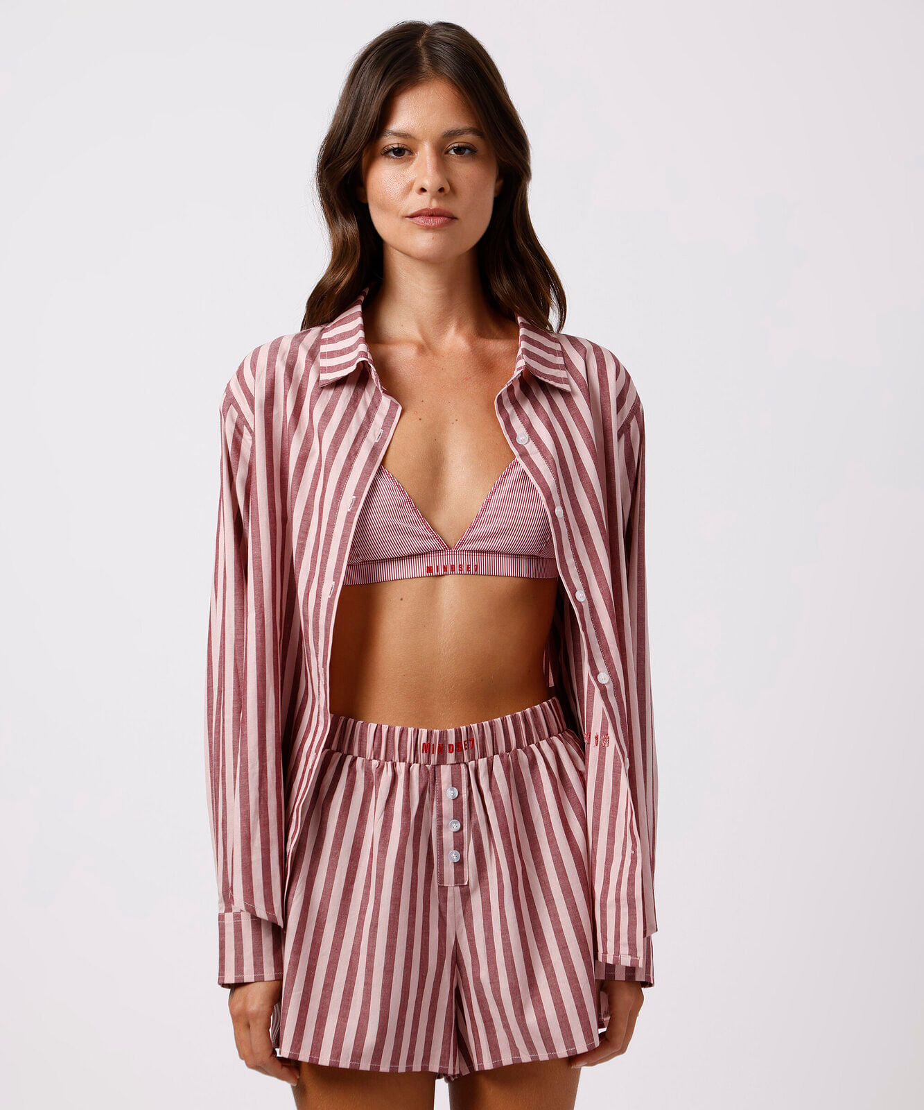short boxer de pijama avulso feminino em algodão listrado mindset vinho