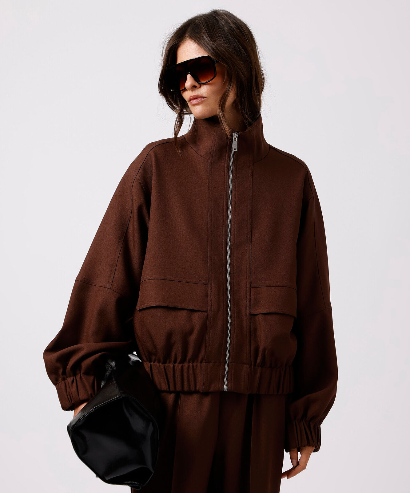jaqueta bomber feminina gola funnel neck mindset marrom