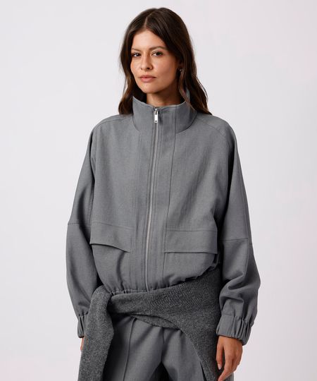 jaqueta bomber feminina gola funnel neck mindset cinza GG