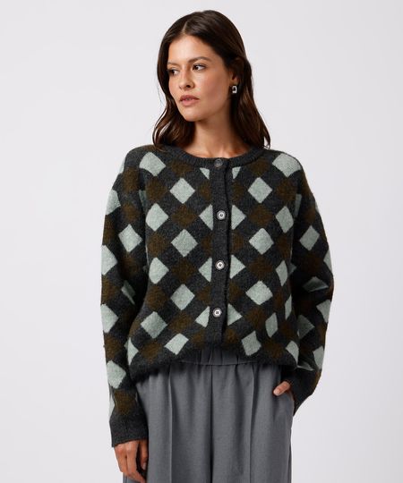 cardigan feminino de tricot geométrico mindset colorido GG