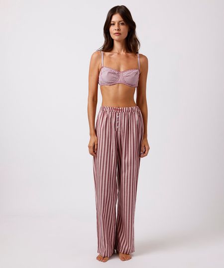calça de pijama avulsa feminina de algodão listrada mindset vinho GG
