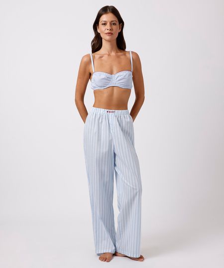 calça de pijama avulsa feminina de algodão listrada mindset azul P