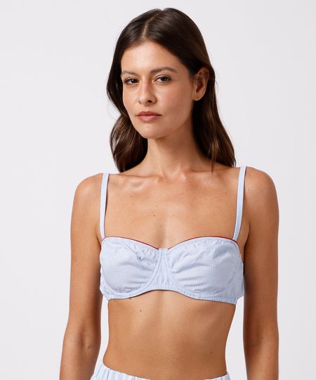 sutiã balconet feminino de algodão listrado mindset azul 48