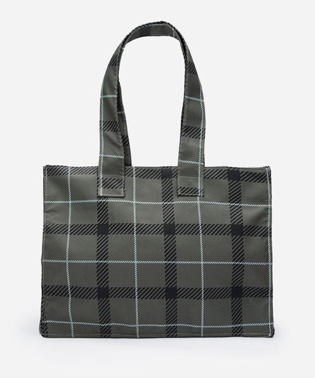 bolsa tote estampada xadrez verde UNICO