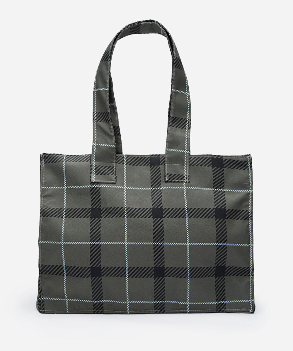 bolsa tote estampada xadrez verde