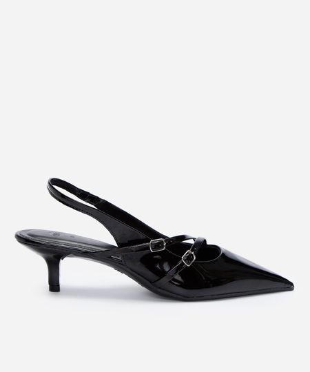 scarpin slingback bico fino salto baixo preto 38