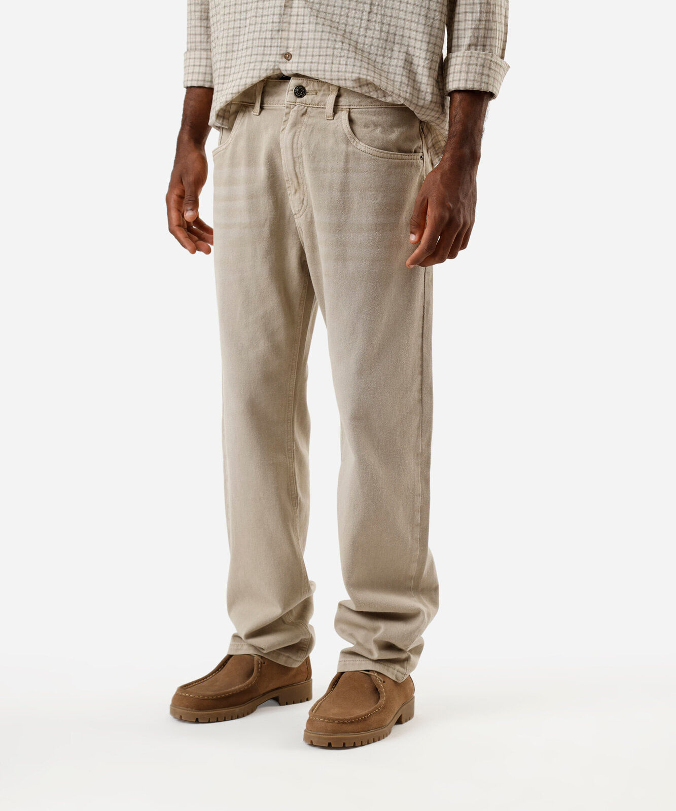 calça reta masculina jeans bege