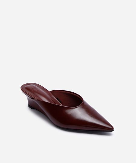 scarpin mule bico fico salto anabela vinho 37