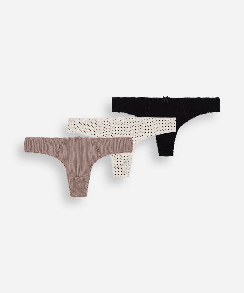 kit de 3 calcinhas biquíni feminina em poliamida estampada colorido