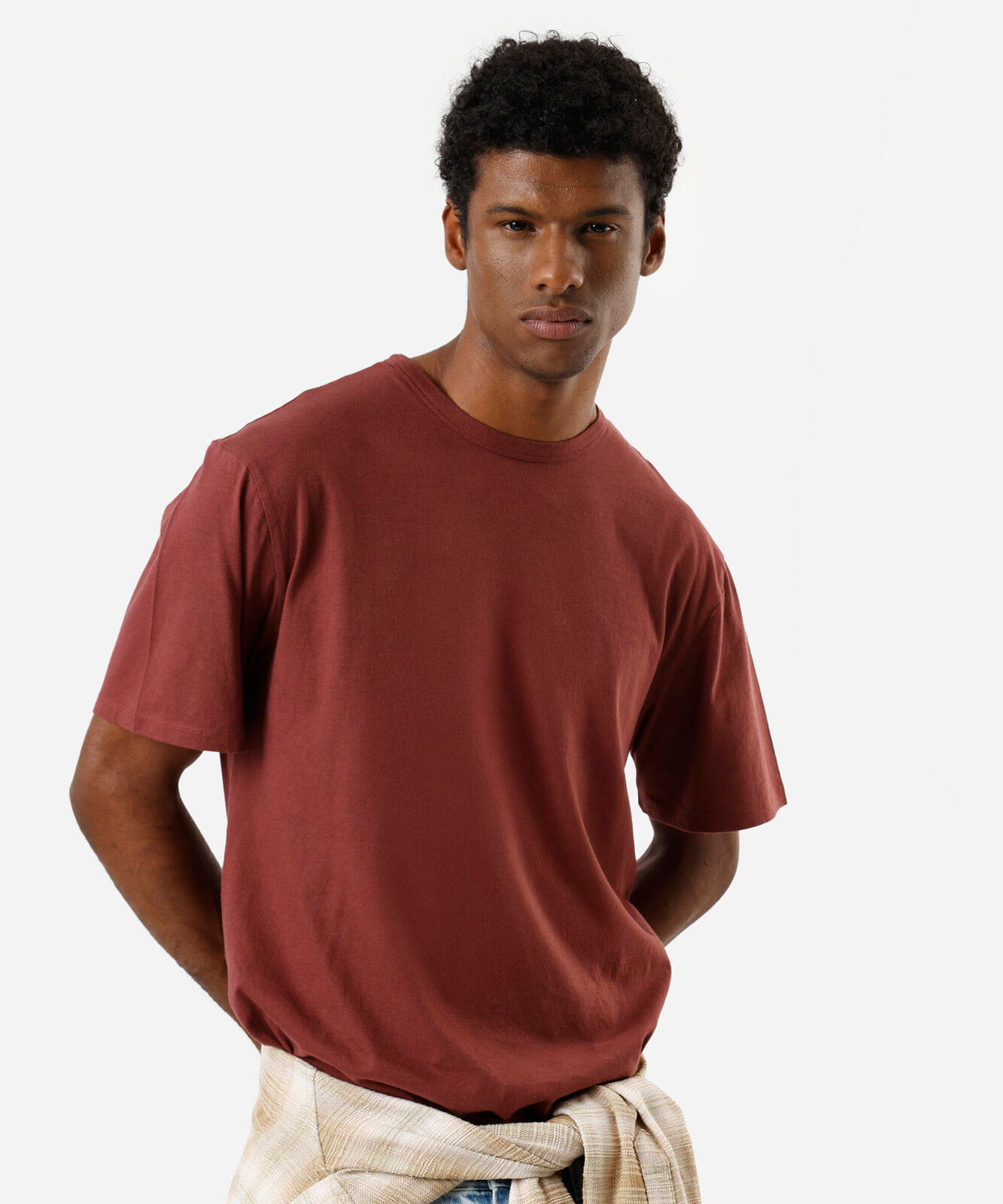 camiseta masculina de algodão peruano manga curta vinho