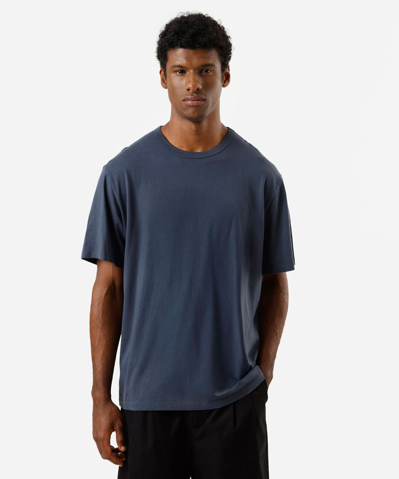 camiseta masculina de algodão peruano manga curta azul