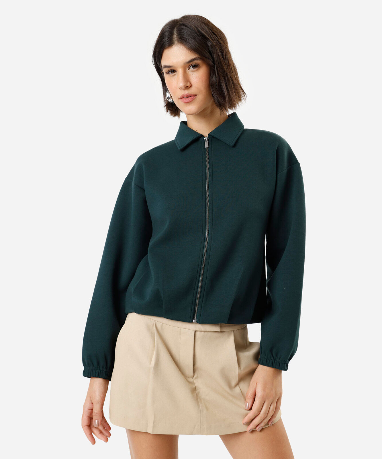 jaqueta bomber feminina com pregas verde