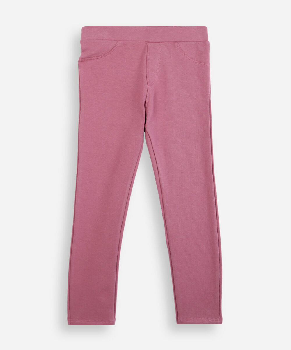 calça legging infantil de algodão felpado rosa