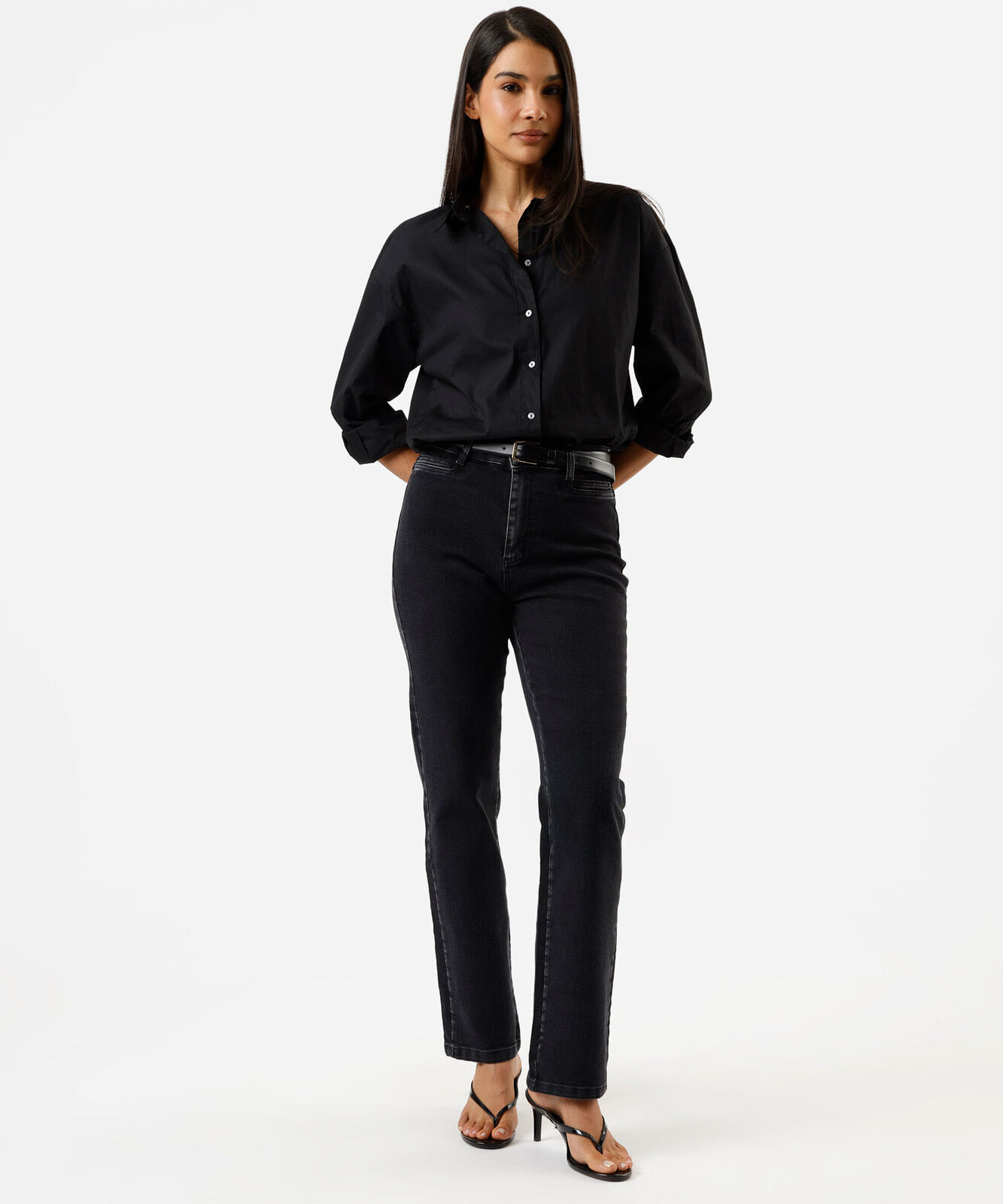 calça reta feminina jeans sawary preta