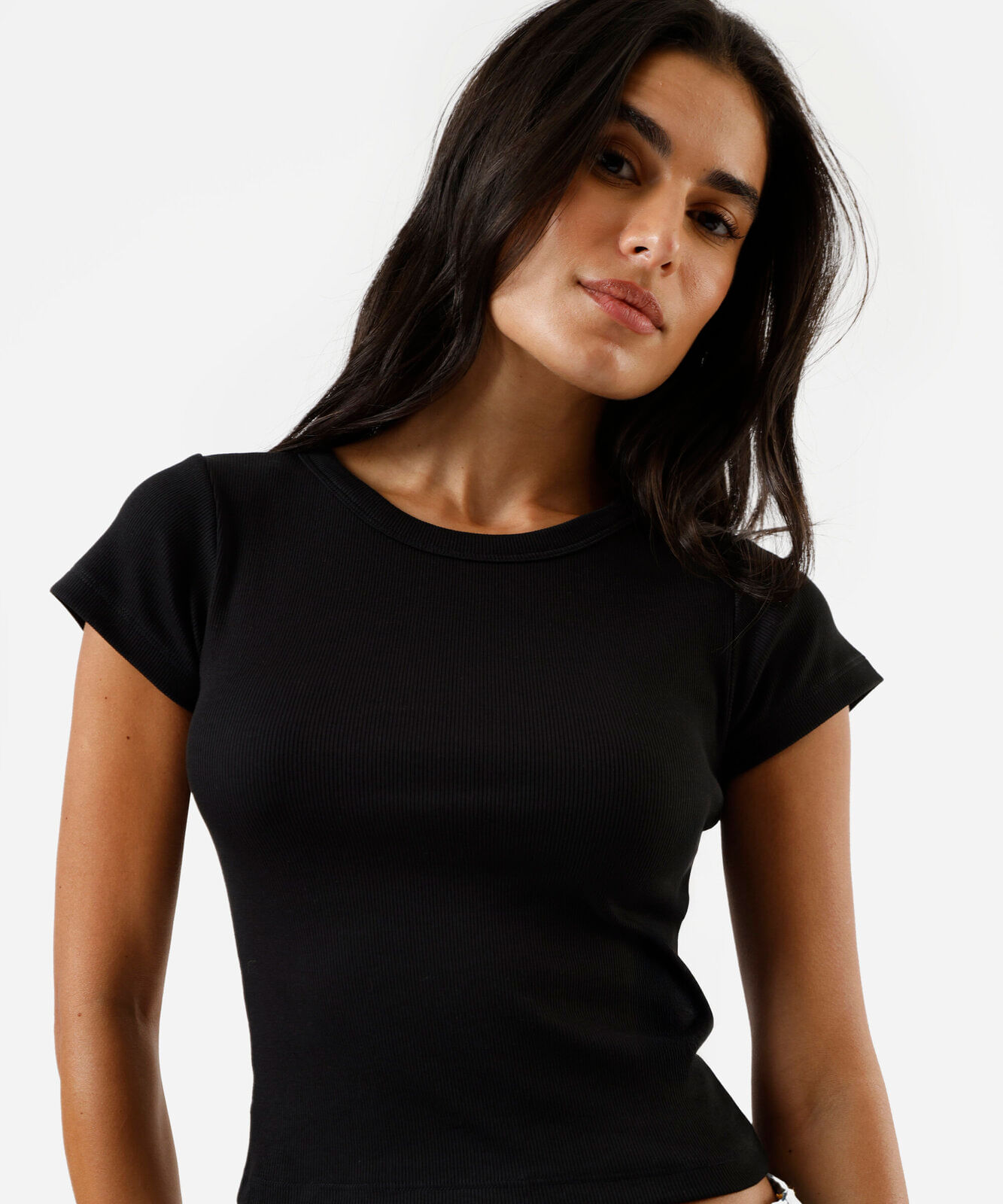 blusa baby look feminina de algodão peruano canelada preta
