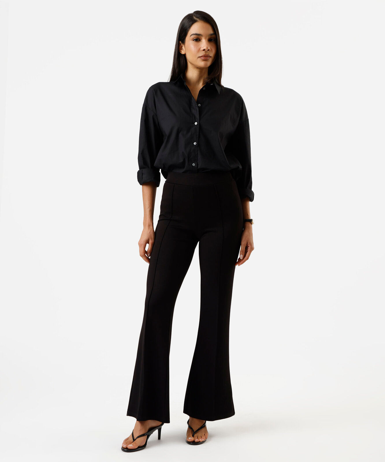 calça flare feminina com nervuras cintura alta preta