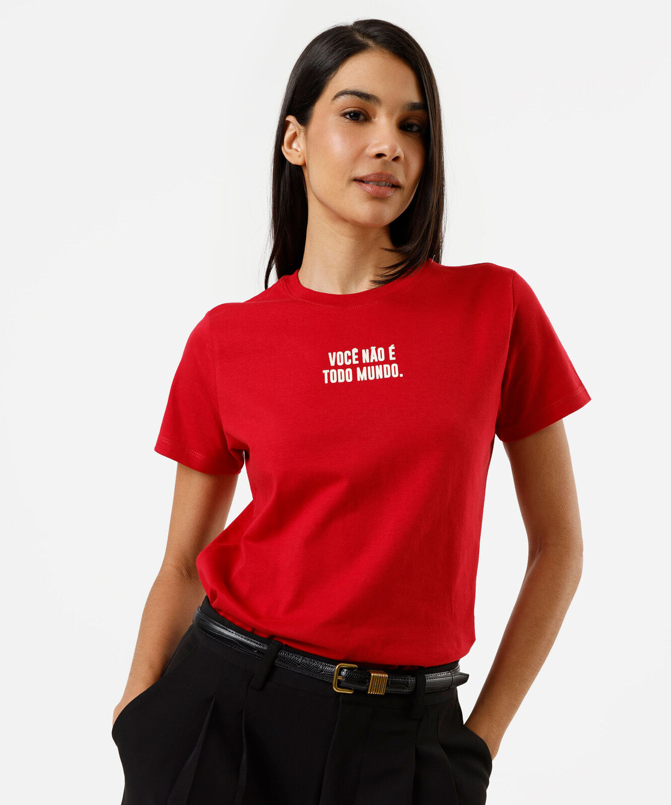 camiseta feminina de algodão manga curta estampada vermelha