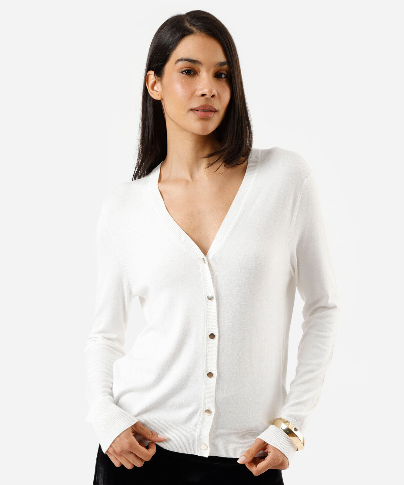 cardigan feminino de tricot decote v off white