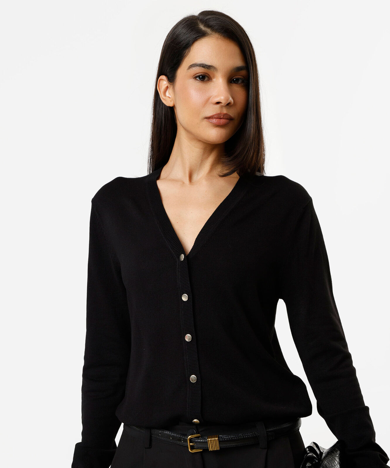 cardigan feminino de tricot decote v preto