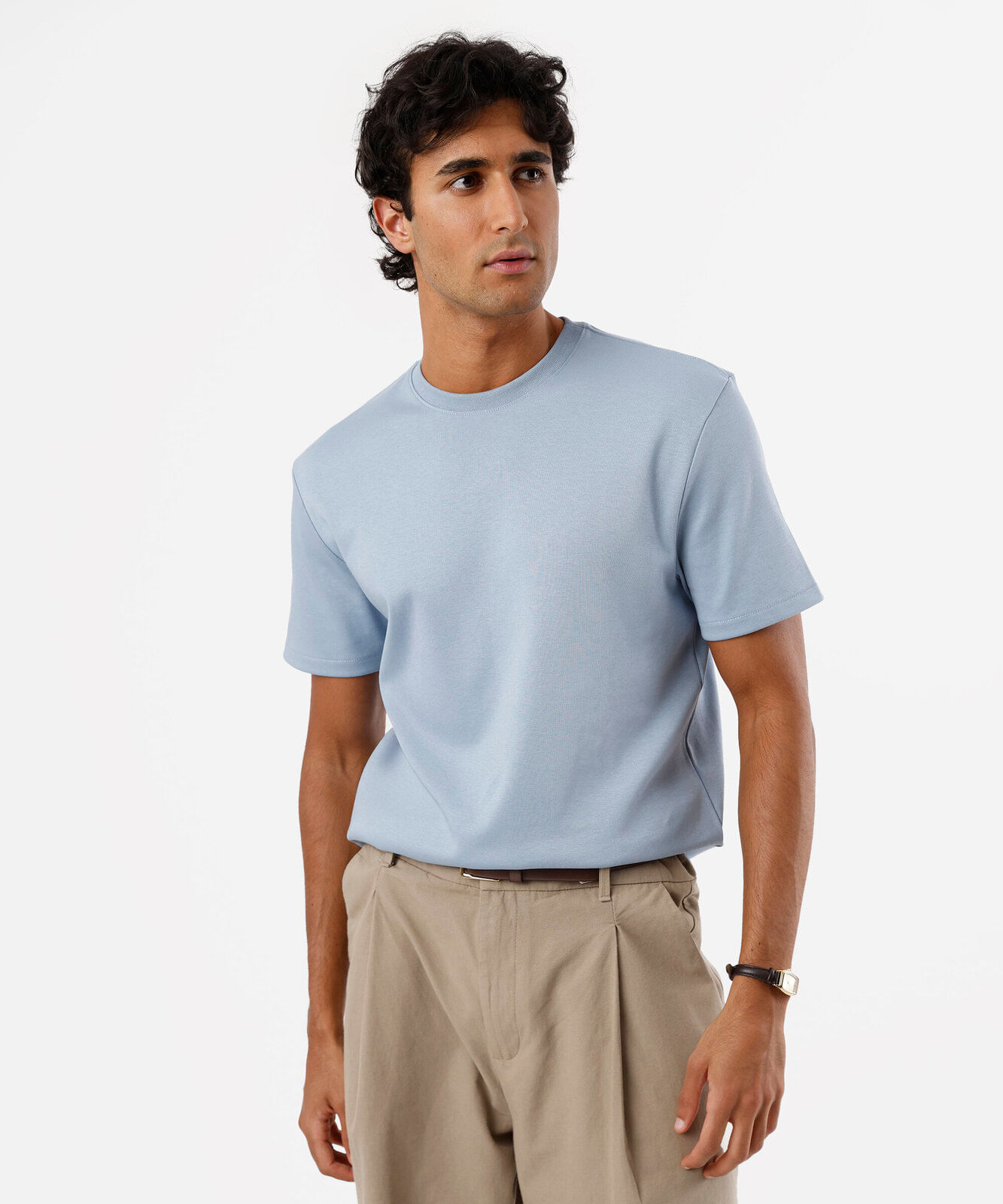 camiseta de algodão peruano básica manga curta azul