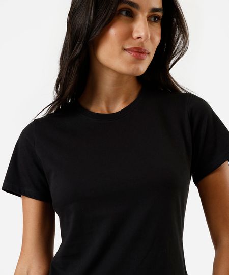 camiseta feminina de algodão peruano manga curta preta M