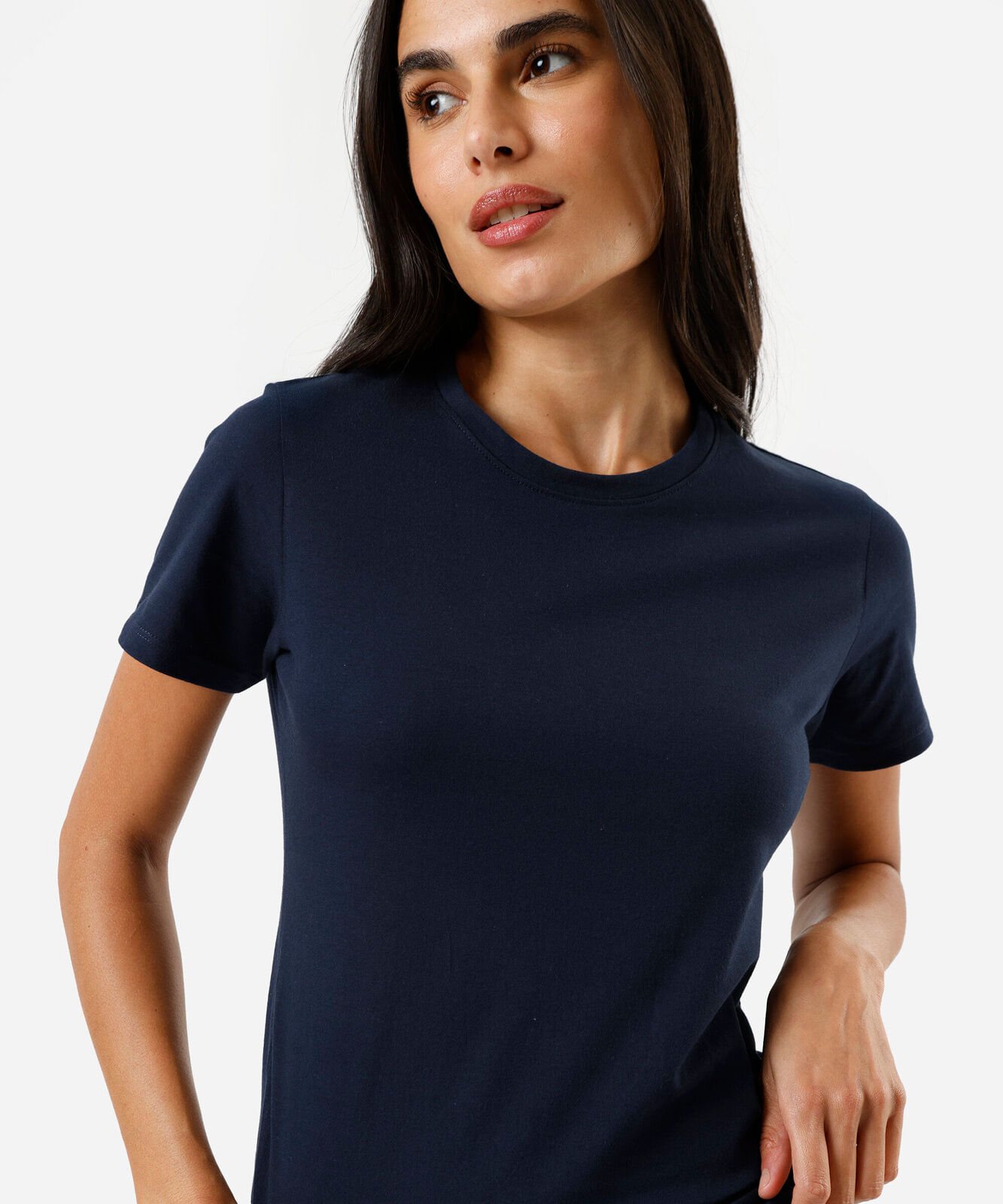 camiseta feminina de algodão peruano manga curta azul