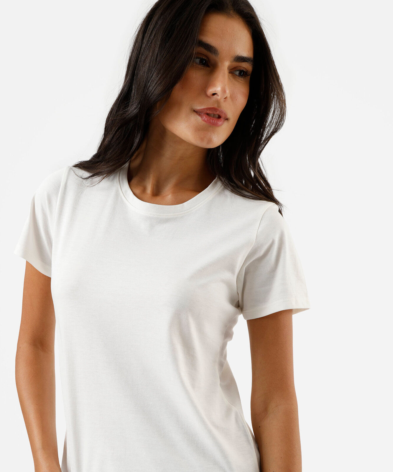 camiseta feminina de algodão peruano manga curta off white